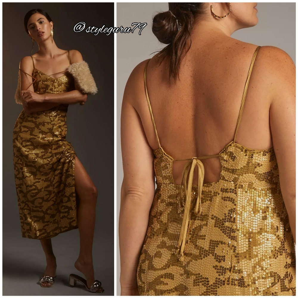 NWT, Anthropologie, Sequined Slip Midi Dress - Picture 2 of 2